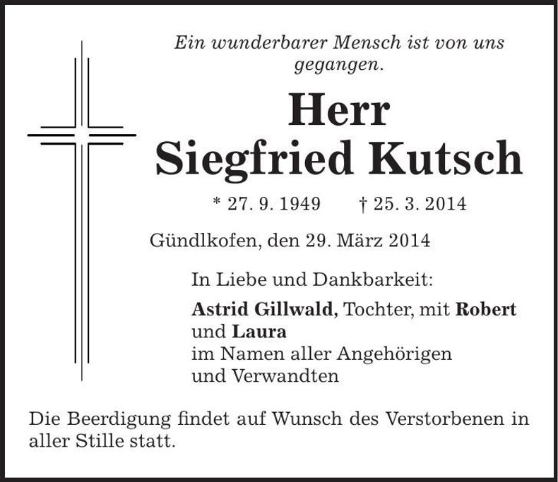Traueranzeige Siegfried Kutsch