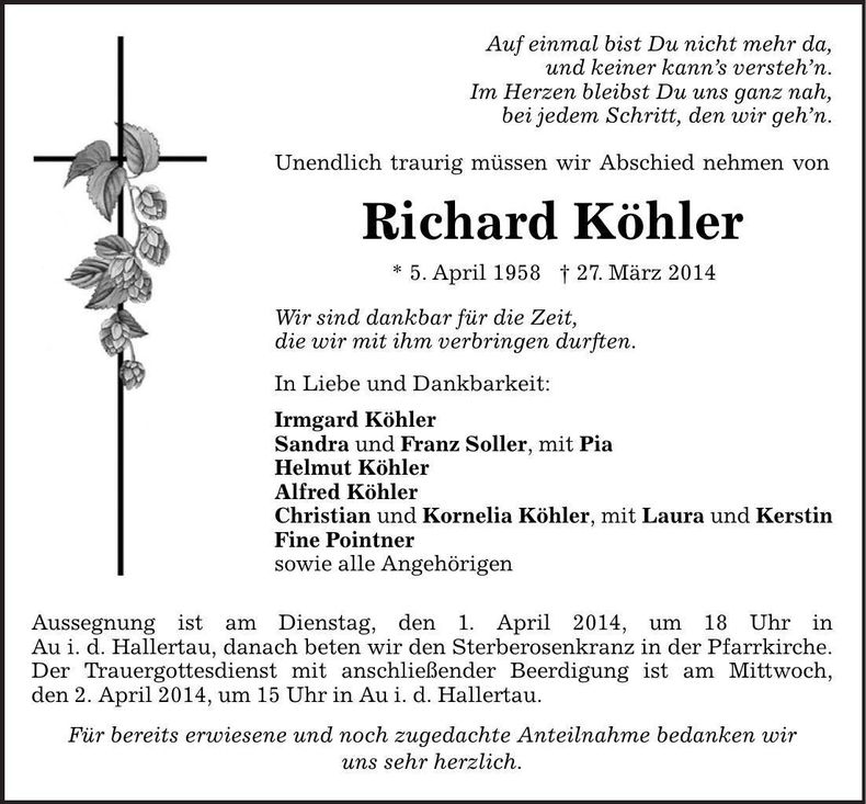 Traueranzeige Richard Köhler