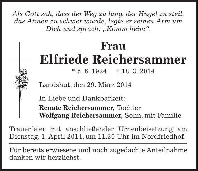 Traueranzeige Elfriede Reichersammer