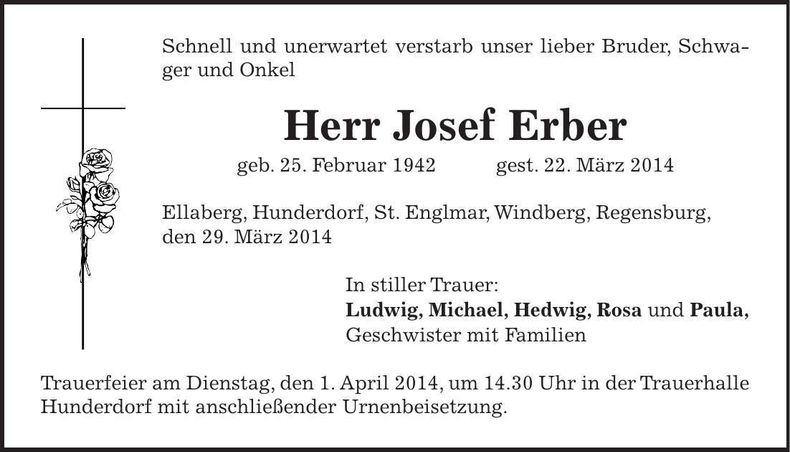 Traueranzeige Josef Erber
