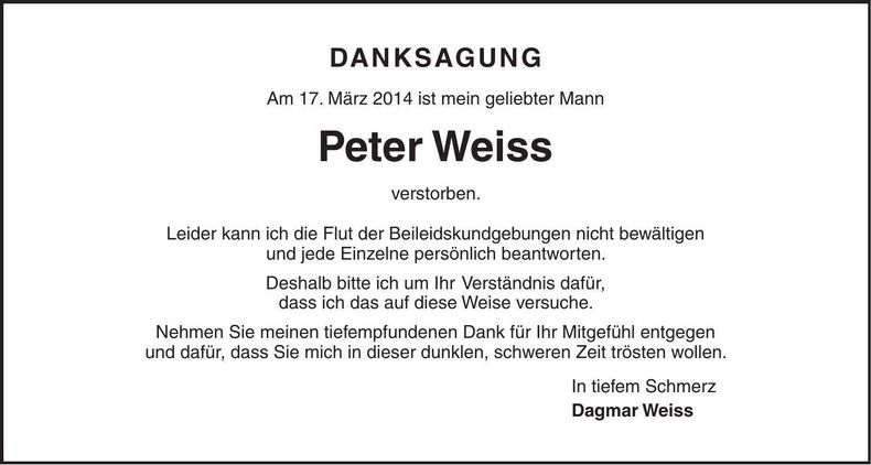 Traueranzeige Peter Weiss