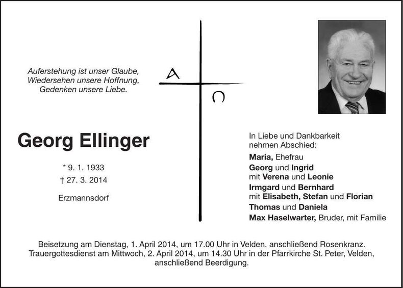 Traueranzeige Georg Ellinger