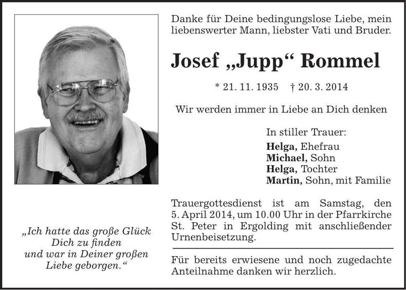 Traueranzeige Josef Rommel