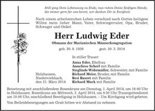 Traueranzeige Ludwig Eder