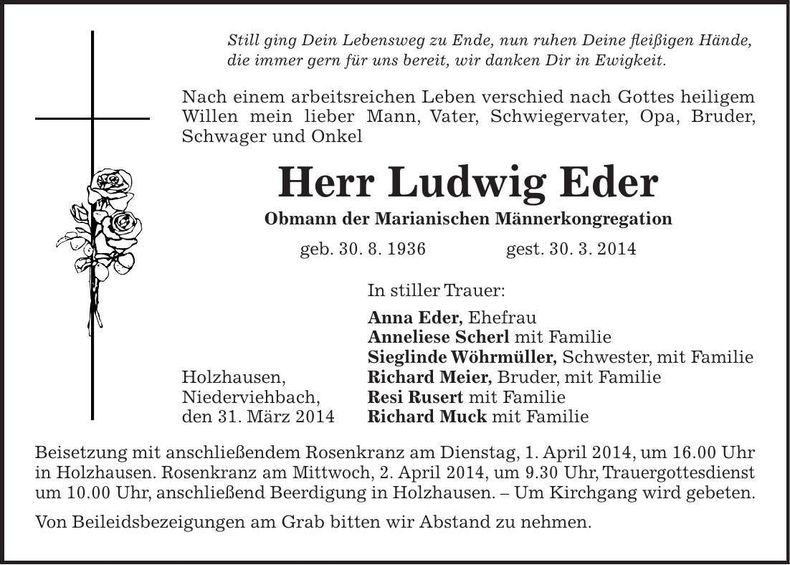 Traueranzeige Ludwig Eder