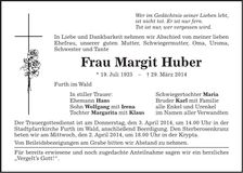Traueranzeige Margit Huber