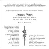 Traueranzeige Jakob Pitzl