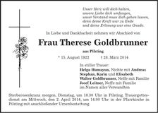Traueranzeige Therese Goldbrunner
