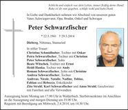 Traueranzeige Peter Schwarzfischer