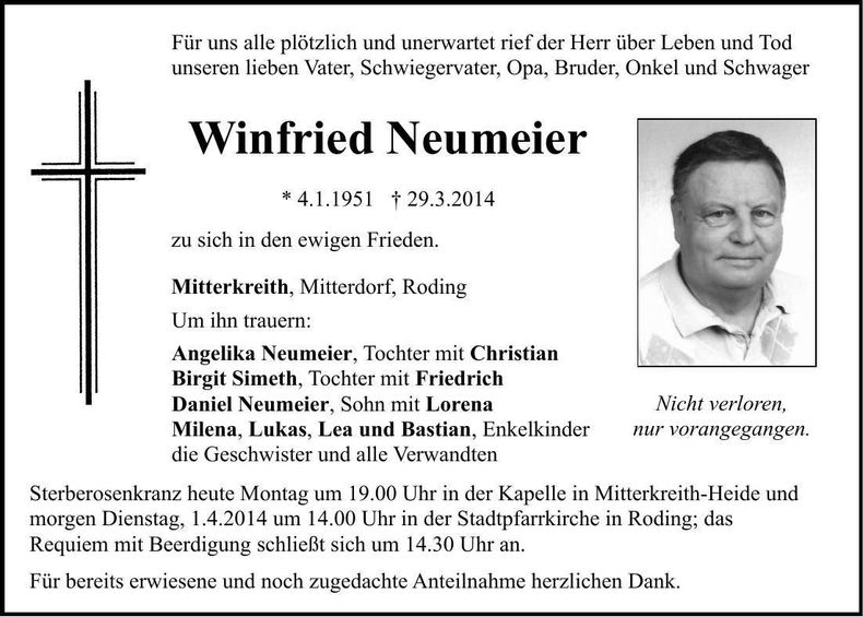Traueranzeige Winfried Neumeier