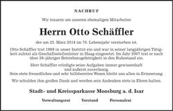 Traueranzeige Otto Schäffler