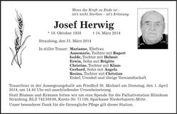 Traueranzeige Josef Herwig