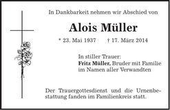 Traueranzeige Alois Müller