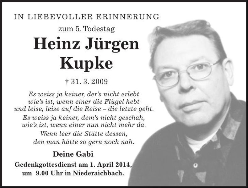 Traueranzeige Heinz Jürgen Kupke
