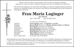 Traueranzeige Maria Luginger