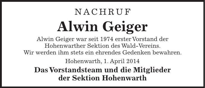 Traueranzeige Alwin Geiger