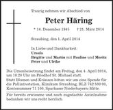 Traueranzeige Peter Häring