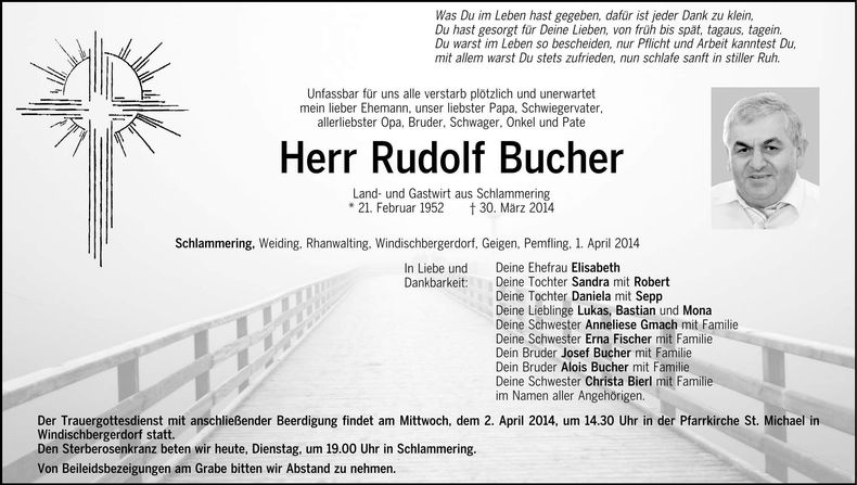 Traueranzeige Rudolf Bucher