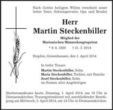 Traueranzeige Martin Steckenbiller