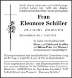 Traueranzeige Eleonore Schiller