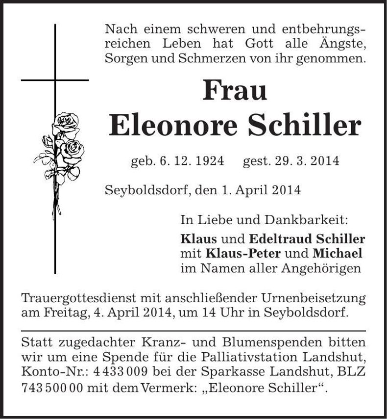 Traueranzeige Eleonore Schiller