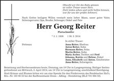 Traueranzeige Georg Reiter