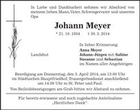 Traueranzeige Johann Meyer
