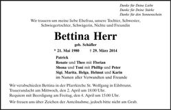 Traueranzeige Bettina Herr
