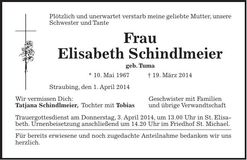 Traueranzeige Elisabeth Schindlmeier