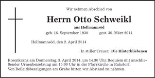 Traueranzeige Otto Schweikl