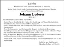 Traueranzeige Johann Lederer
