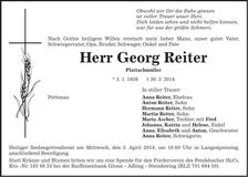 Traueranzeige Georg Reiter