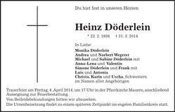 Traueranzeige Heinz Döderlein