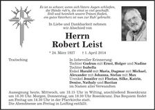 Traueranzeige Robert Leist