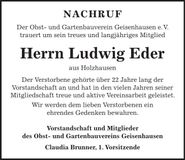 Traueranzeige Ludwig Eder