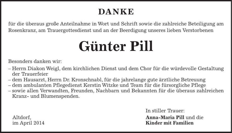 Traueranzeige Günter Pill