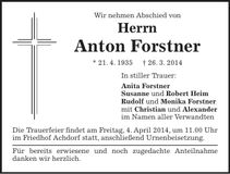Traueranzeige Anton Forstner