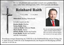 Traueranzeige Reinhard Roith