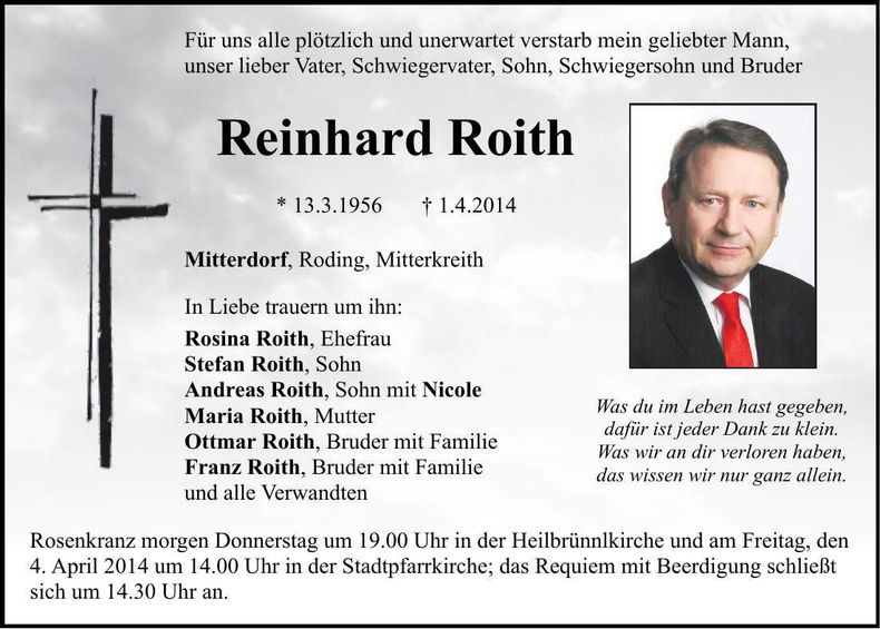 Traueranzeige Reinhard Roith
