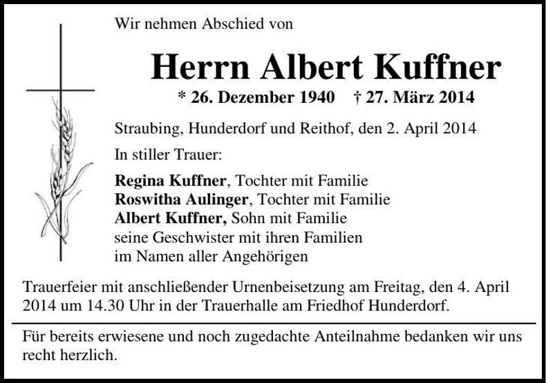 Traueranzeige Albert Kuffner