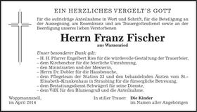 Traueranzeige Franz Fischer