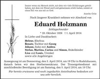 Traueranzeige Eduard Holzmann