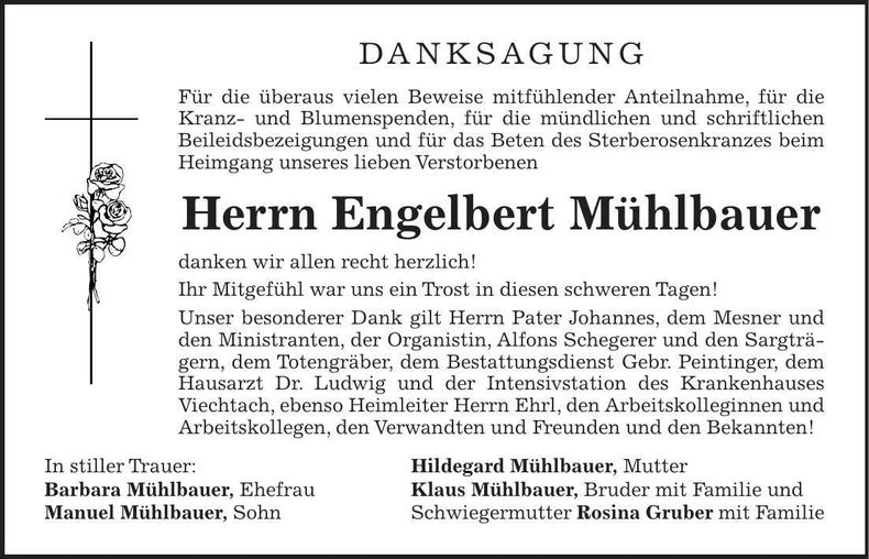 Traueranzeige Engelbert Mühlbauer