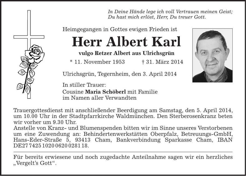 Traueranzeige Albert Karl