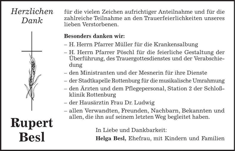 Traueranzeige Rupert Besl