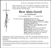 Traueranzeige Alois Gerstl