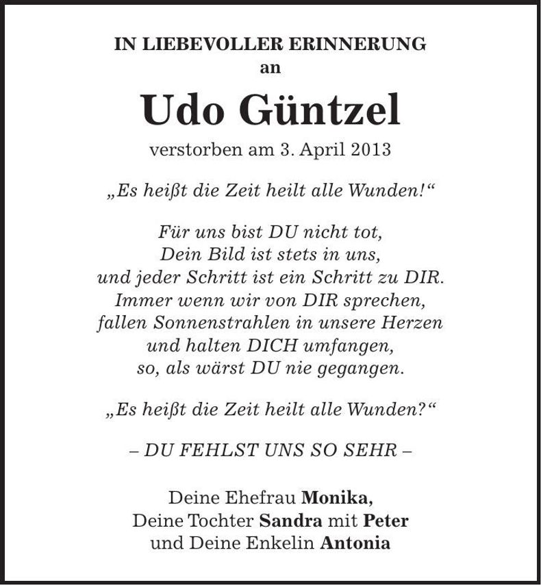 Traueranzeige Udo Güntzel