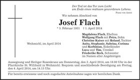 Traueranzeige Josef Flach