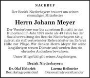 Traueranzeige Johann Meyer