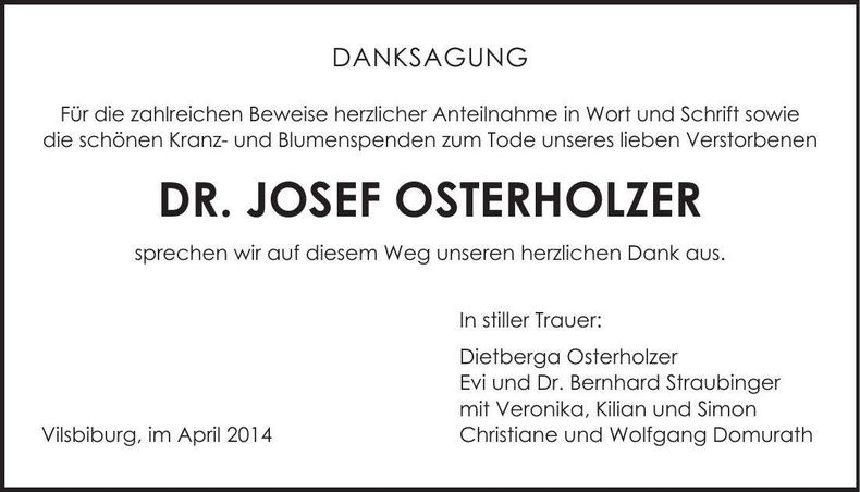 Traueranzeige Josef Osterholzer
